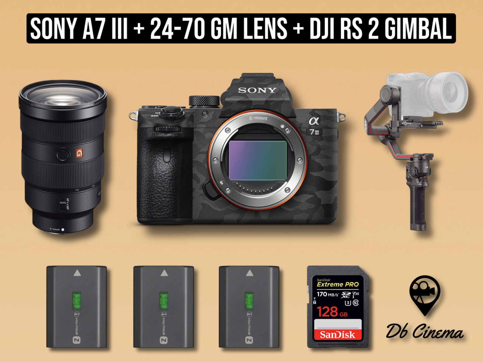 Sony a7III A73 a7 3 + Dji rs 2 gimbal + 24-70 mm g master f2.8 lens zoom gm
