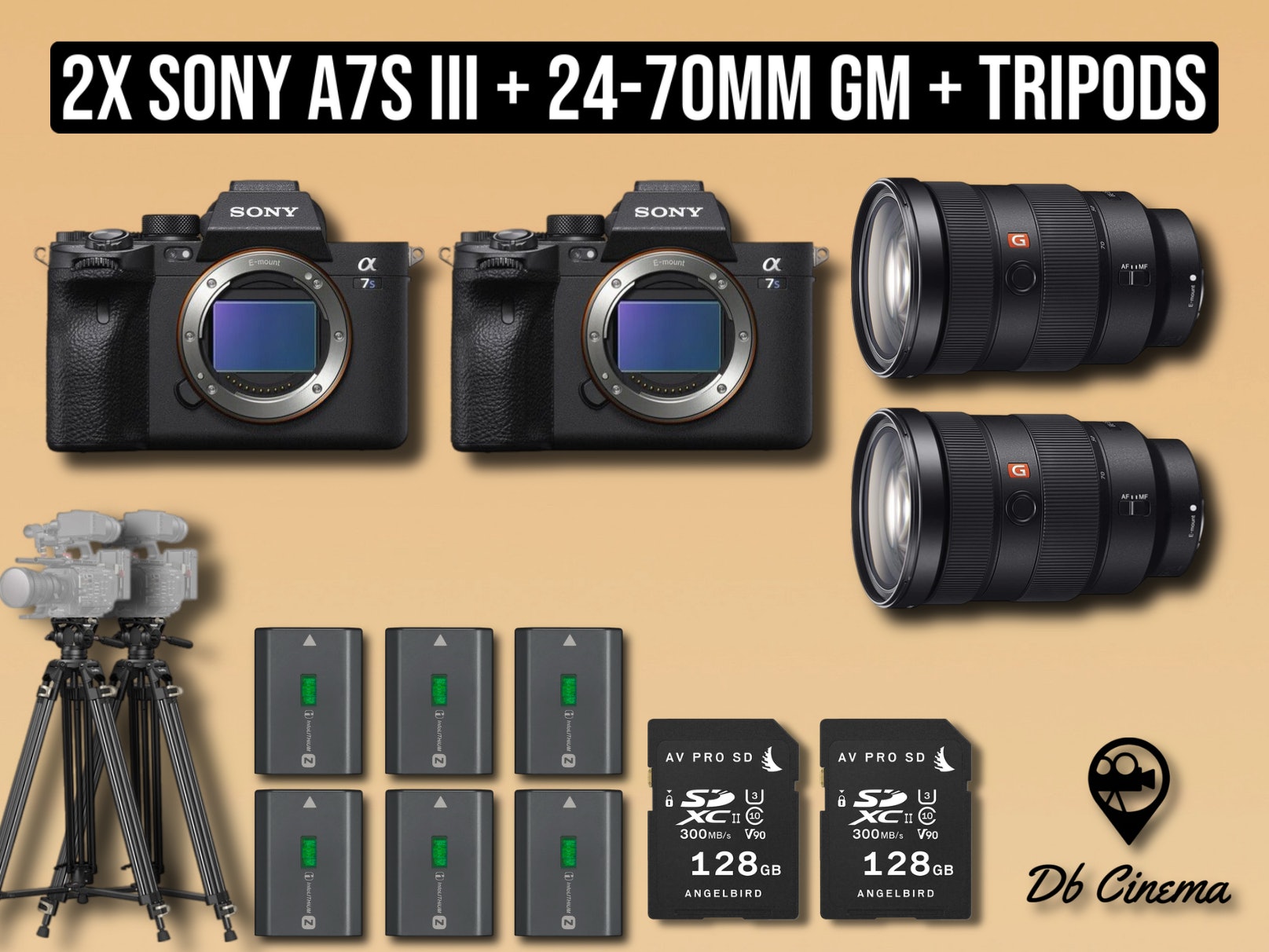 2x Sony a7S III Cameras, 24–70mm GM Lenses and Tripods