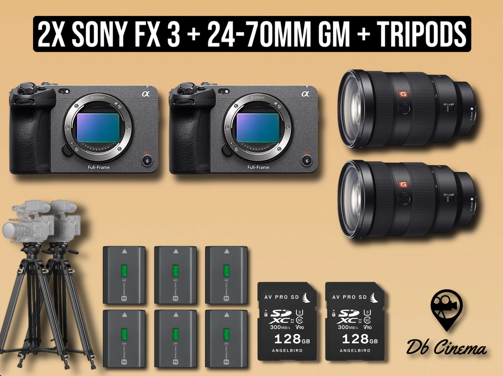 2x Sony FX3 Cameras, 24–70mm GM Lenses and Tripods